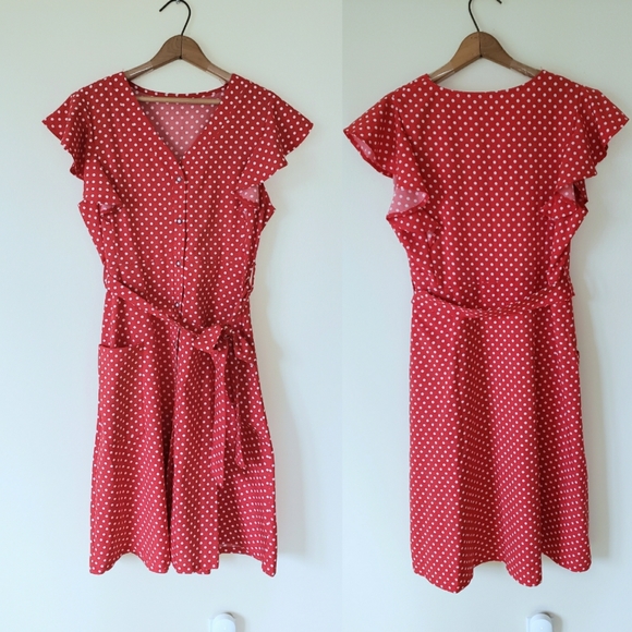 Dresses & Skirts - Red polka dot button up vintage-inspired dress